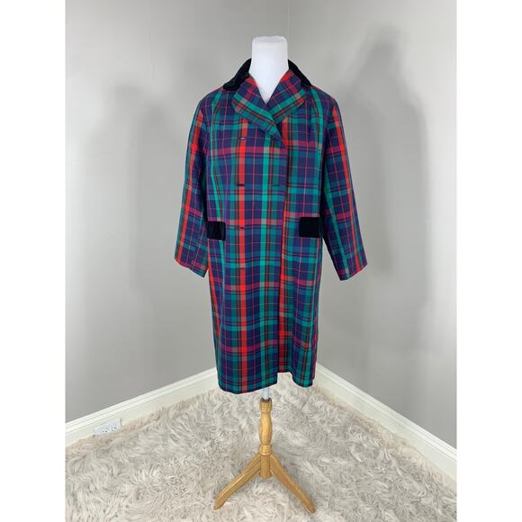 Vintage 50s 60s Plaid Duster OverCoat Midcentury Rockabilly Christmas Holidays - Picture 2 of 10